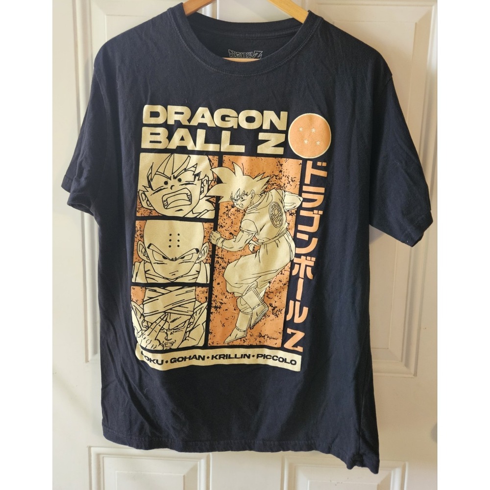 Dragon Ball Z Anime Graphic T-Shirt Men's Large Black Goku Gohan Krillin Piccolo